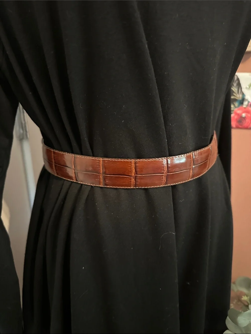 Brighton 1995 Brown crocodile leather M cherub Cupid silver buckle belt